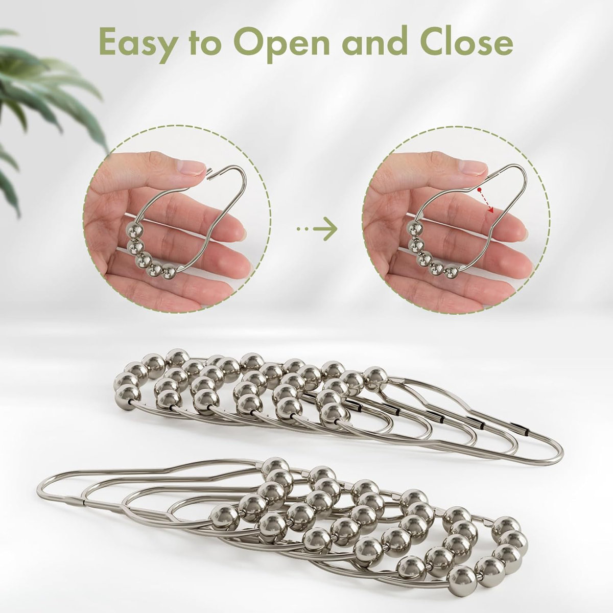 Premium Stainless Steel Shower Curtain Hooks With Polished Nickel Finish, Rustproof And Heavy Duty, Smooth Gliding Design, Set Of 12